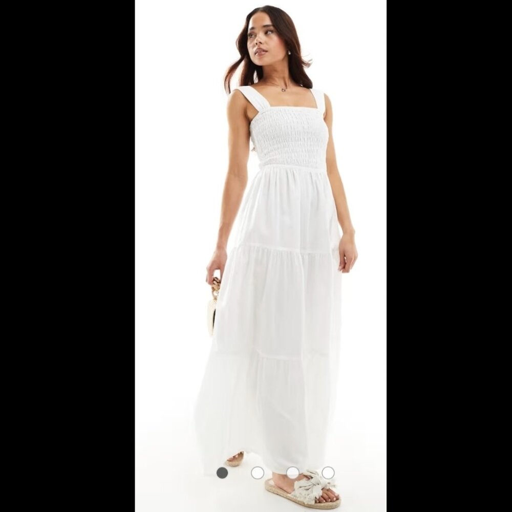 Asos Vero Moda Curve shirred sleeveless midi dress in white